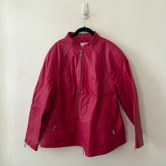 Vintage Pink Leather Bomber Jacket - Picture 1 of 3